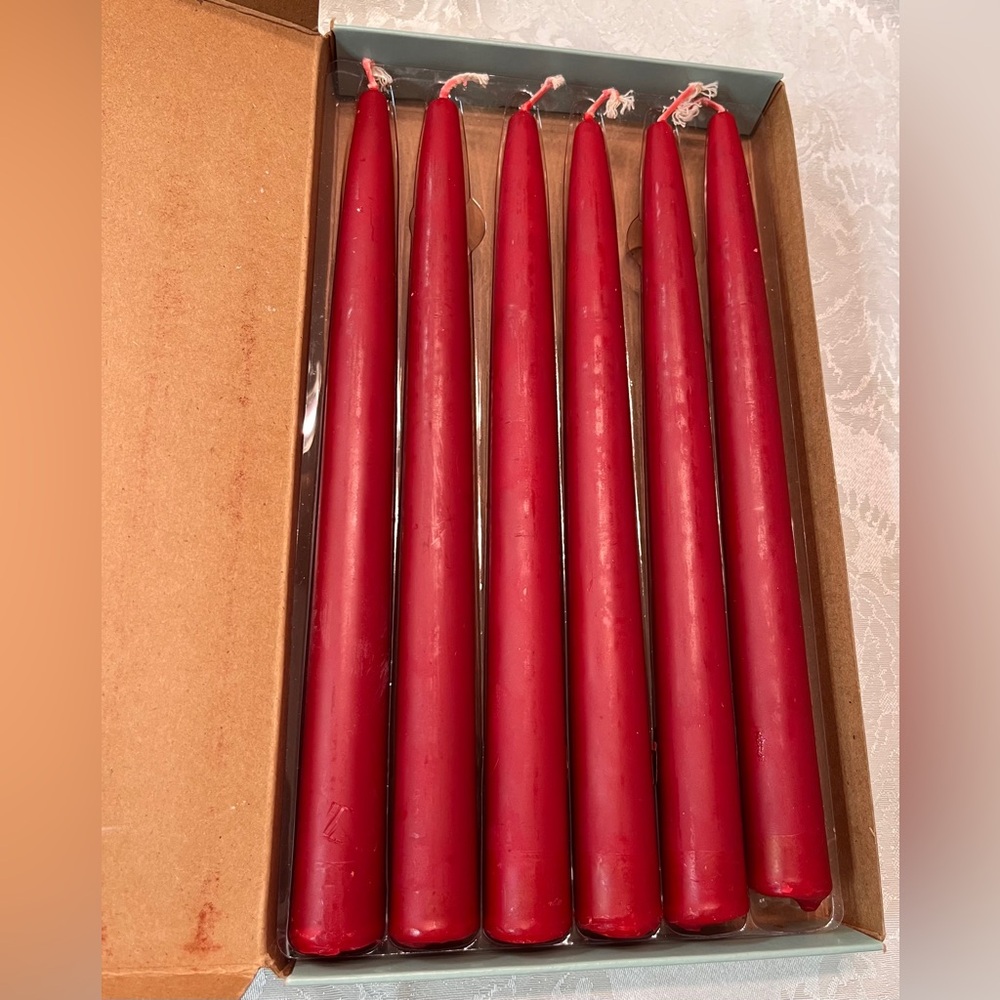 PartyLite Red Taper Candles - Set of 6 Unscented Hand-Dipped 10” NWT